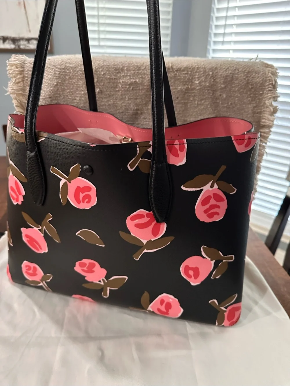 kate spade Black Tote with Pink Floral Print